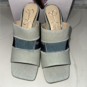 Jessica Simpson Silver and Blue Denim Slide Mules